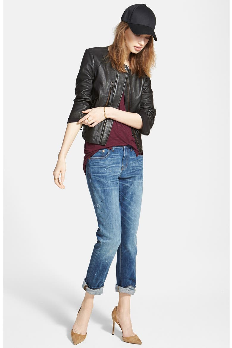 'Metropolis' Collarless Leather Jacket, Alternate, color, TRUE BLACK