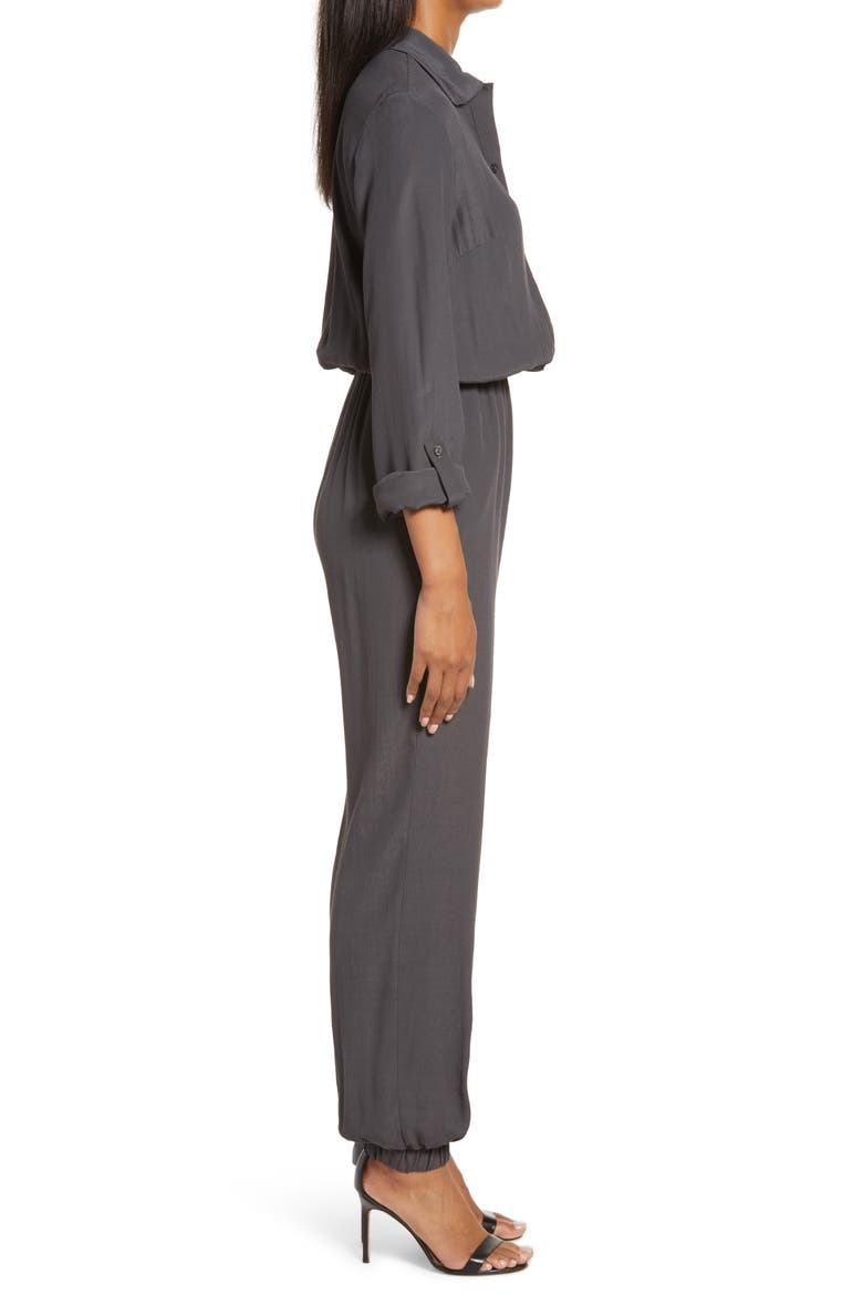 Long Sleeve Button Front Jumpsuit, Alternate, color, CHARCOAL