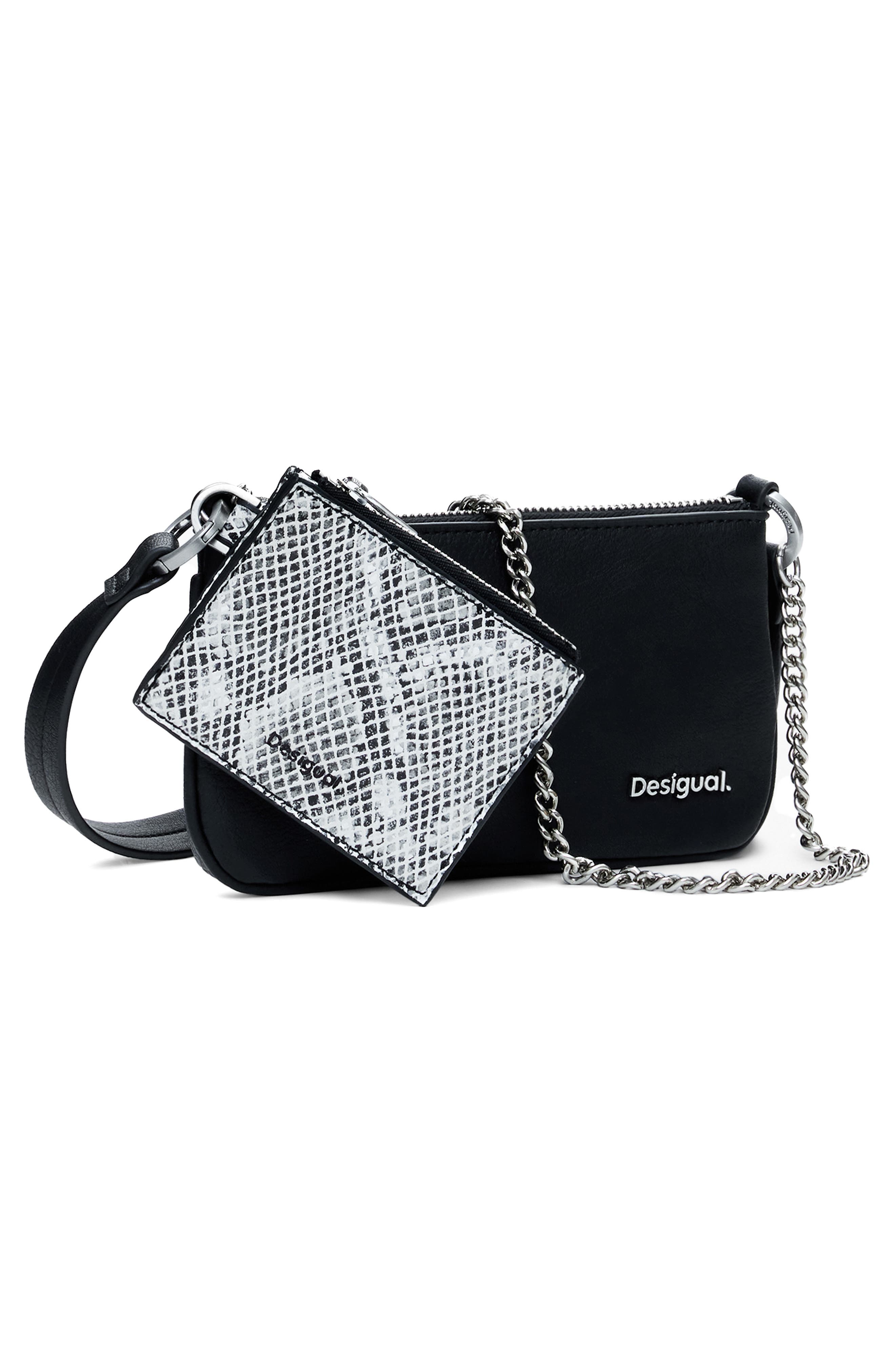 Desigual Faux Leather Crossbody Bag, Alternate, color, Black