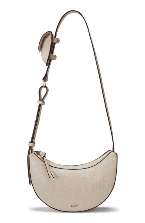 Rookie Crescent Croc Embossed Leather Crossbody Bag