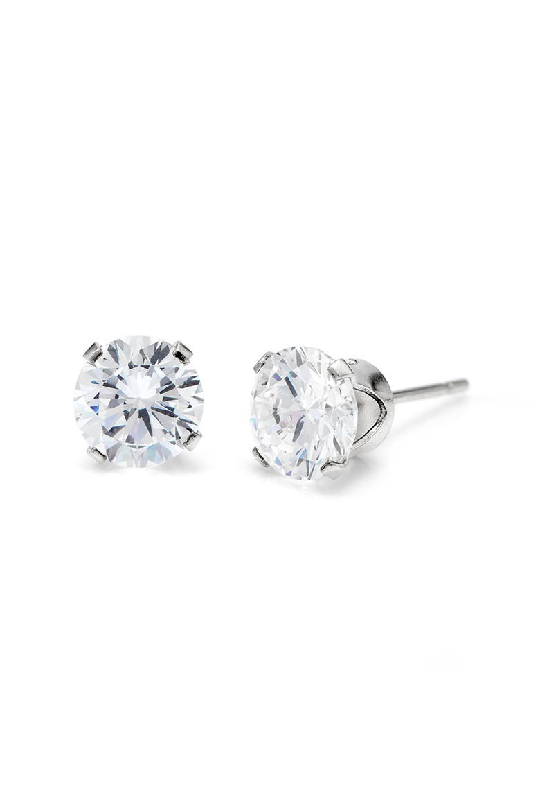 Men's Sterling Silver Round Cubic Zirconia Stud Earrings, Main, color, SILVER