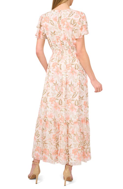 Shop Cece Floral Print Ruffle Sleeve Dress In New Ivory
