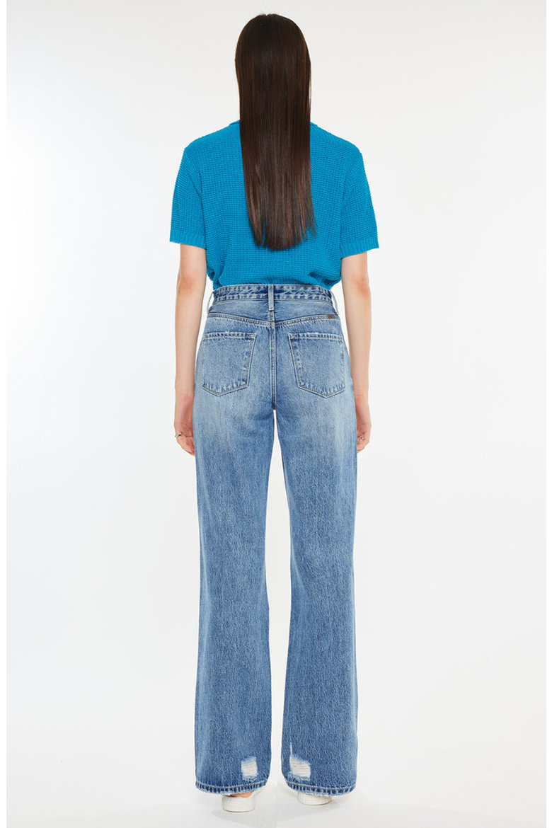 Debra Essentials High Rise 90's Criss Cross Straight Jeans, Alternate, color, Medium Wash