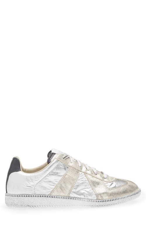 Maison Margiela Gold-tone Paneled Sneakers With Lace-up Fastening In White