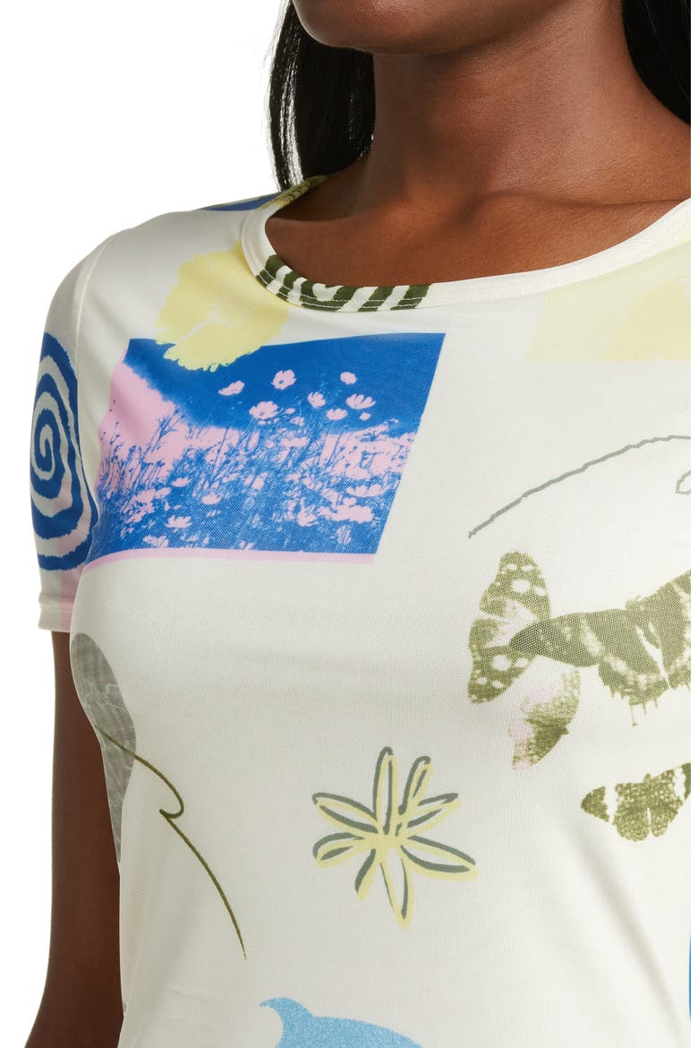 Print Mesh Dress, Alternate, color, IVORY- BLUE SPRING COLLAGE