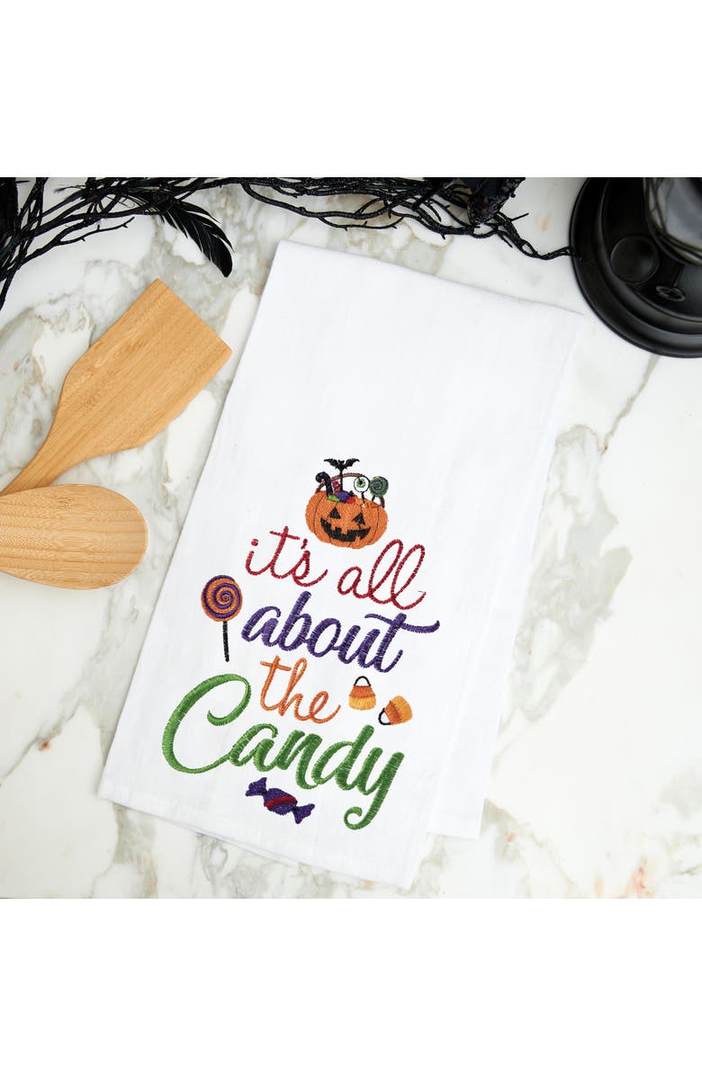 C&F Home All About The Candy Halloween Cotton Embroidered Flour Sack Kitchen Dishtowel, Alternate, color, White