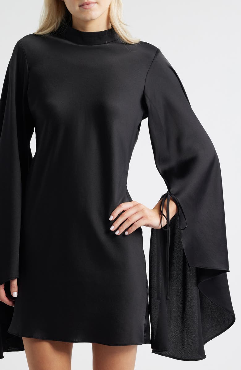 Topshop Long Bell Sleeve Minidress, Alternate, color, Black