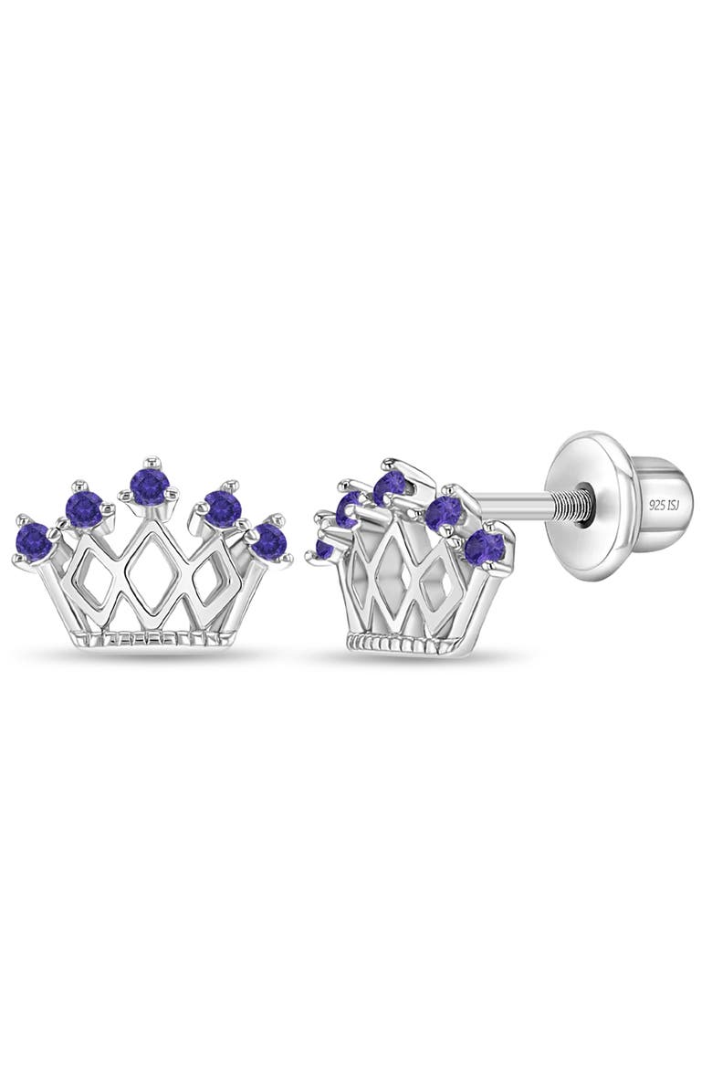 5 Point Cubic Zirconia Crown Earrings, Main, color, Purple