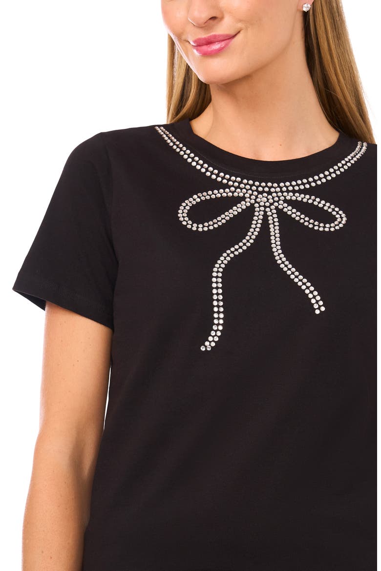 Rhinestone Bow Embellished Cotton T-Shirt, Alternate, color, RICH BLACK