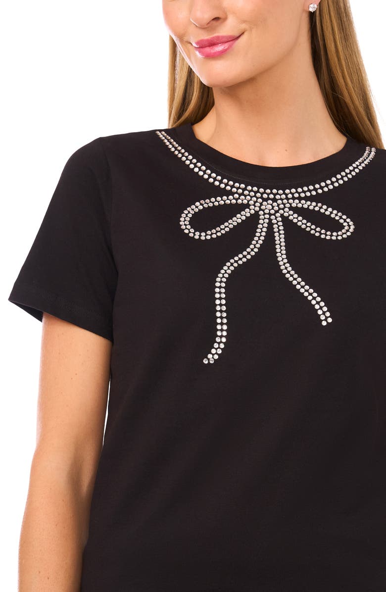 CeCe Rhinestone Bow Embellished Cotton T-Shirt, Alternate, color, Rich Black