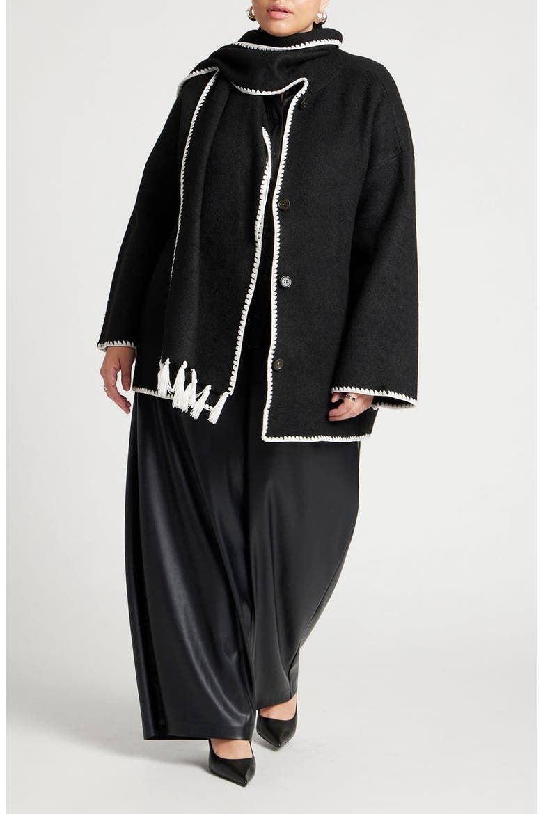 Sweater Coat with Attached Scarf, Alternate, color, BLACK ONYX