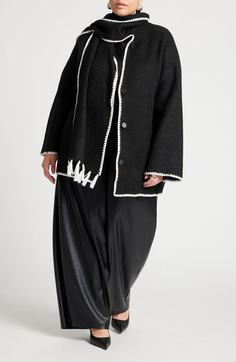 ELOQUII Sweater Coat with Attached Scarf, Alternate, color, 