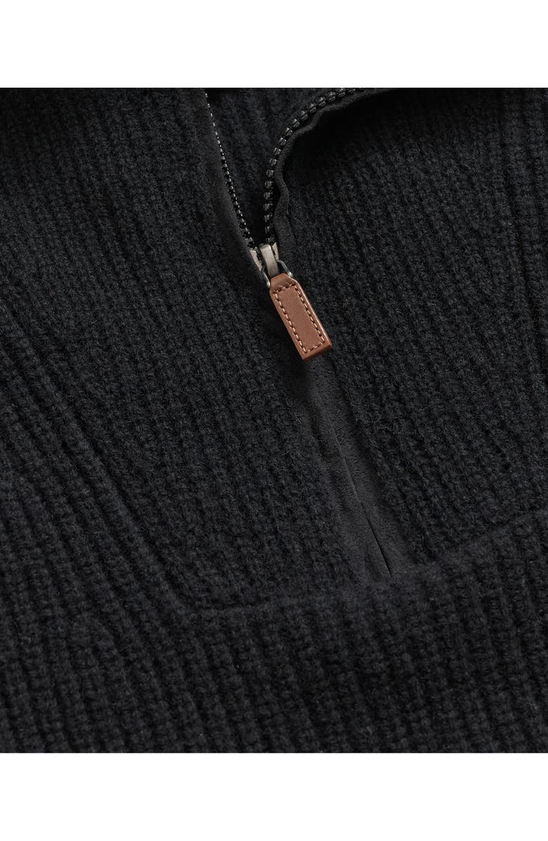 Brooks Brothers Rib Wool Military Quarter Zip Sweater, Alternate, color, Black