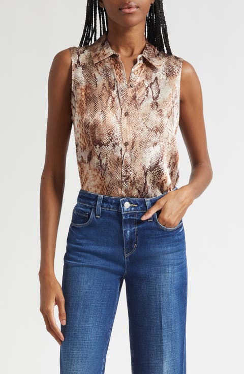 Emmy Snakeskin Print Sleeveless Silk Shirt