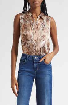 L'AGENCE Emmy Snakeskin Print Sleeveless Silk Shirt