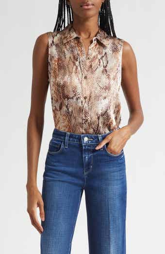 L'AGENCE Emmy Snakeskin Print Sleeveless Silk Shirt