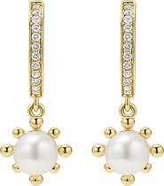 LAGOS 18K Luna Fleur Pearl
Diamond Drop Hoop Earrings