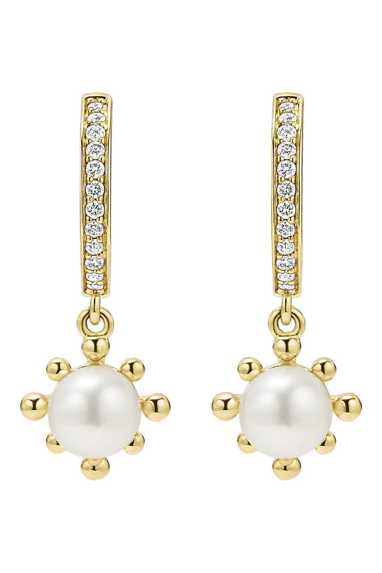 18K Luna Fleur Pearl & Diamond Drop Hoop Earrings video