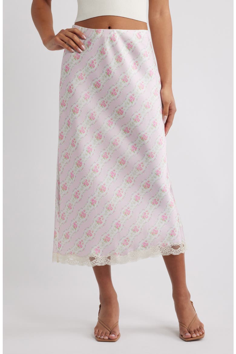 Castle Floral Print Lace Midi Skirt, Main, color, LADY BLOSSOM