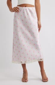 LoveShackFancy Castle Floral Print Lace Midi Skirt