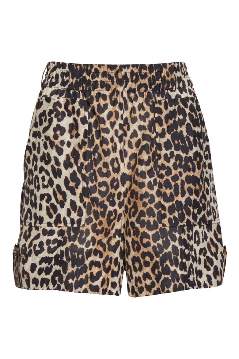 Leopard Print Cotton & Silk Shorts, Alternate, color, LEOPARD