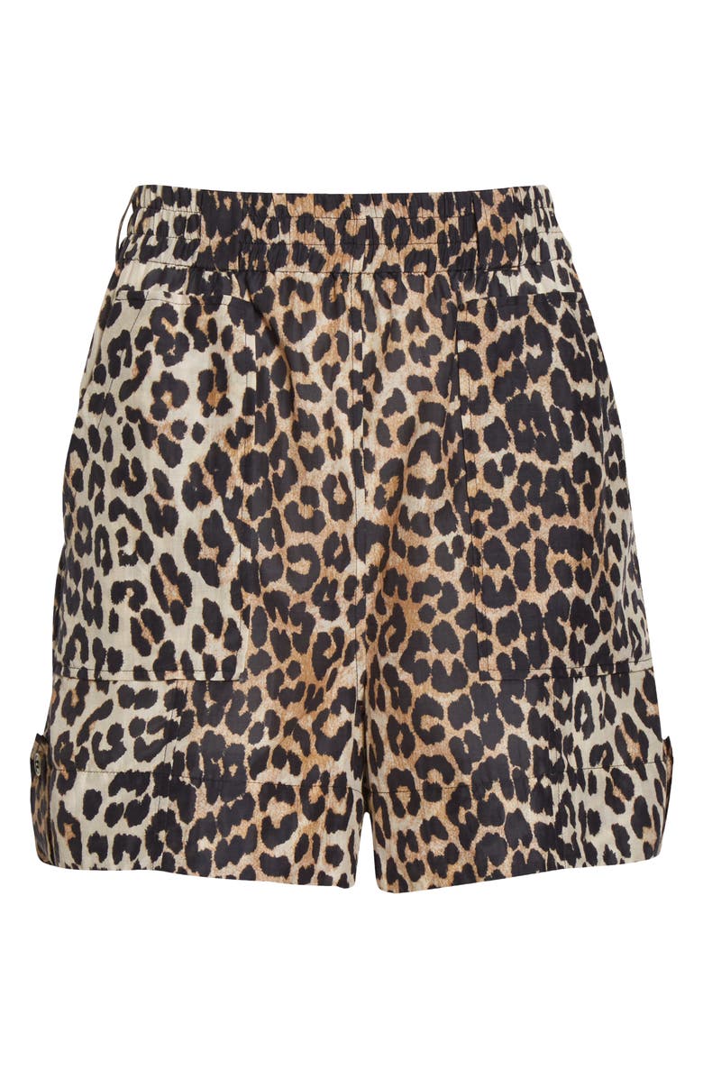 Ganni Leopard Print Cotton & Silk Shorts, Alternate, color,