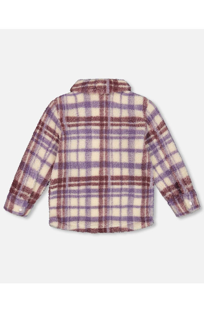 Deux par Deux Little Girl's Zip Front Soft Fleece Overshirt Plaid Purple And White, Alternate, color, 