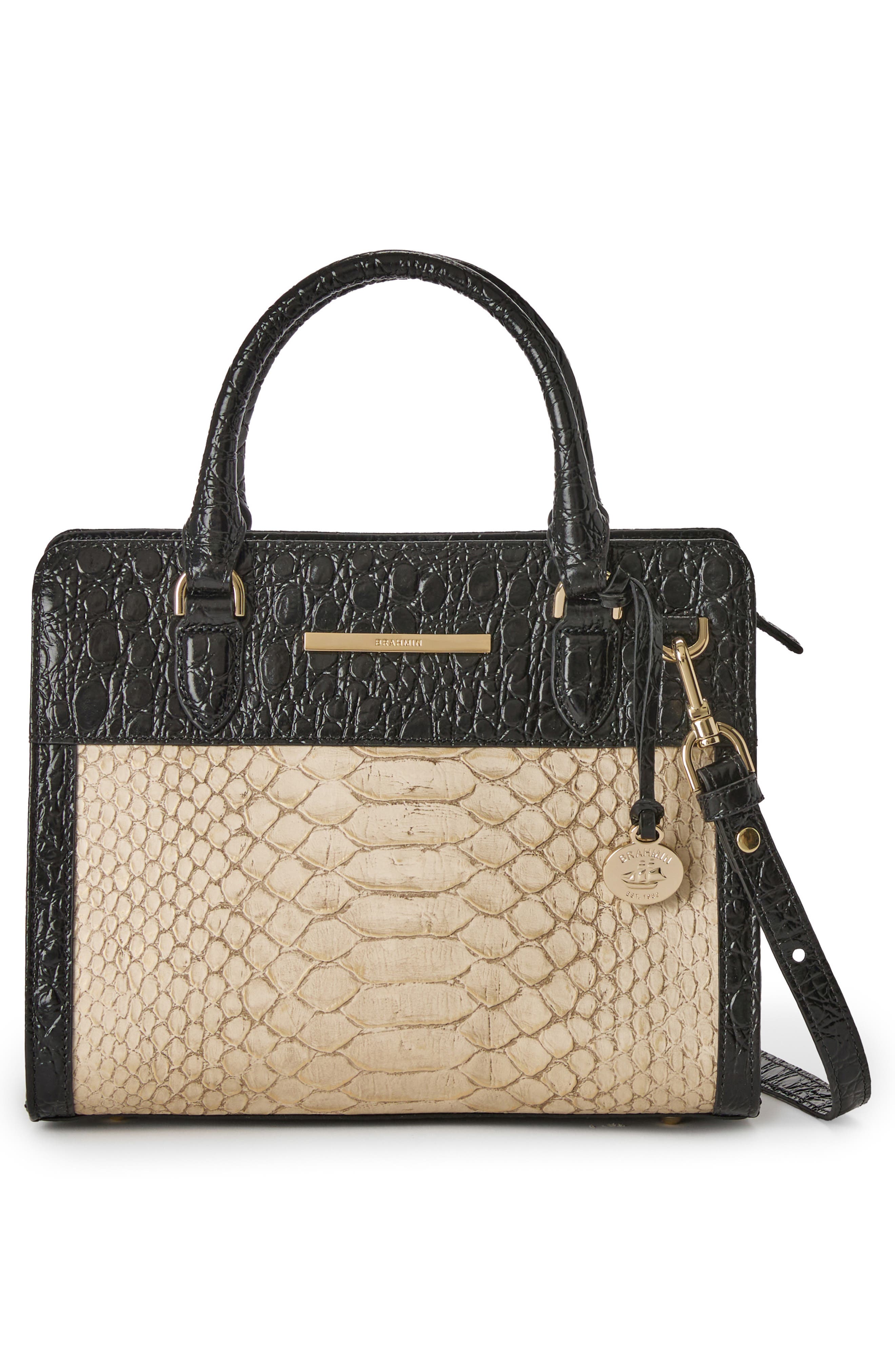 Cami Croc Embossed Leather Satchel, Alternate, color, BLACK/ BEIGE MULTI