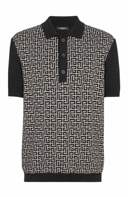 Shop Balmain Monogram Knit Polo Shirt