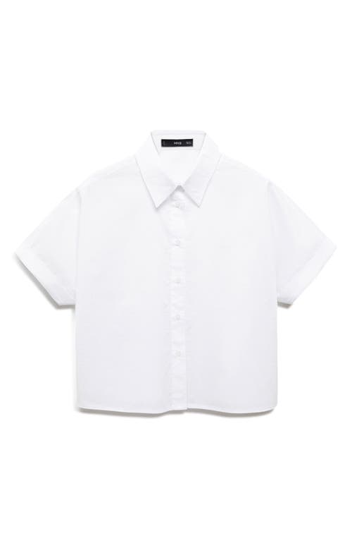 Shop Mango Crop Cotton Poplin Button-up Shirt In Off White