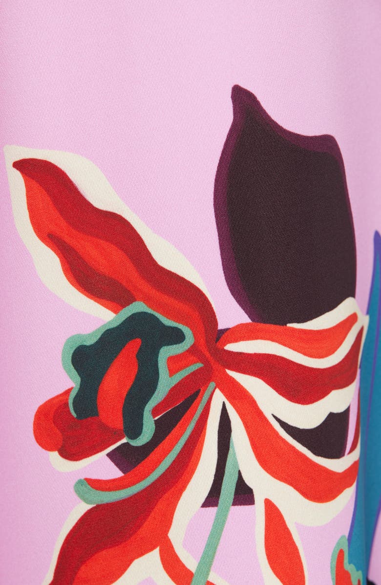 Valentino Orchid Print Long Sleeve Wide Leg Silk Cady Jumpsuit, Alternate, color, 