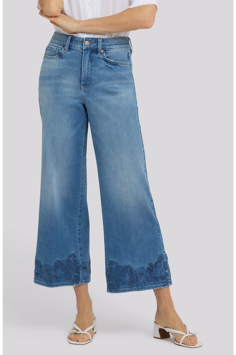 Teresa Floral Hem High Waist Ankle Wide Leg Jeans, Main, color, PORT SEA