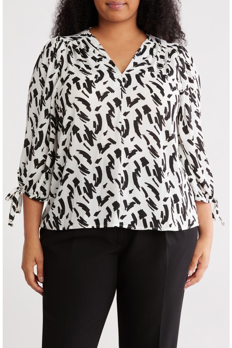 V-Neck Tie Cuff Popover Top, Main, color, IVORY