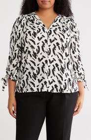 Renee C V-Neck Tie Cuff Popover Top