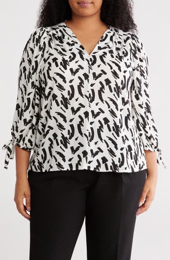 RENEE C RENEE C V-NECK TIE CUFF POPOVER TOP 