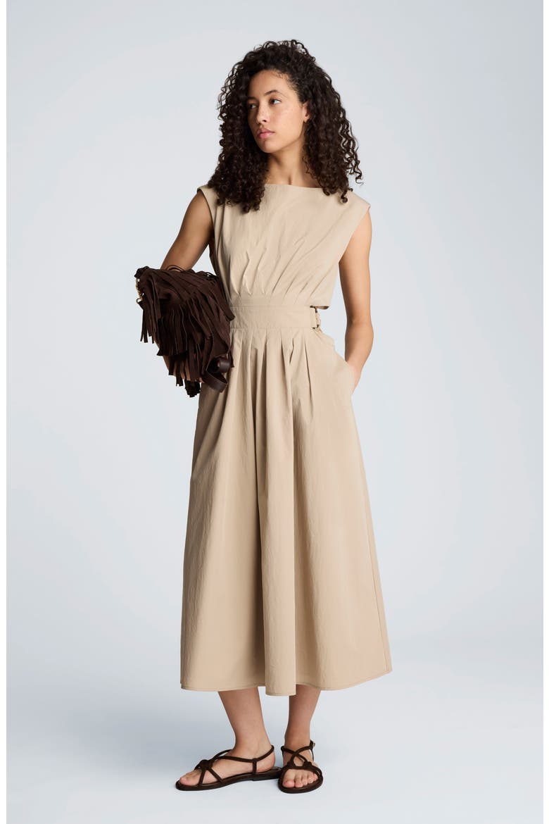 Cutout D-Ring Tie Back Midi Dress, Alternate, color, TIMELESS TAUPE