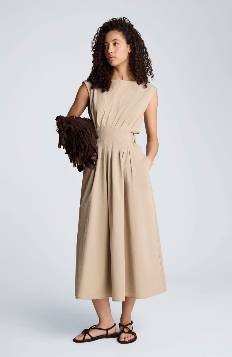 Kenneth Cole Cutout D-Ring Tie Back Midi Dress, Alternate, color, Timeless Taupe