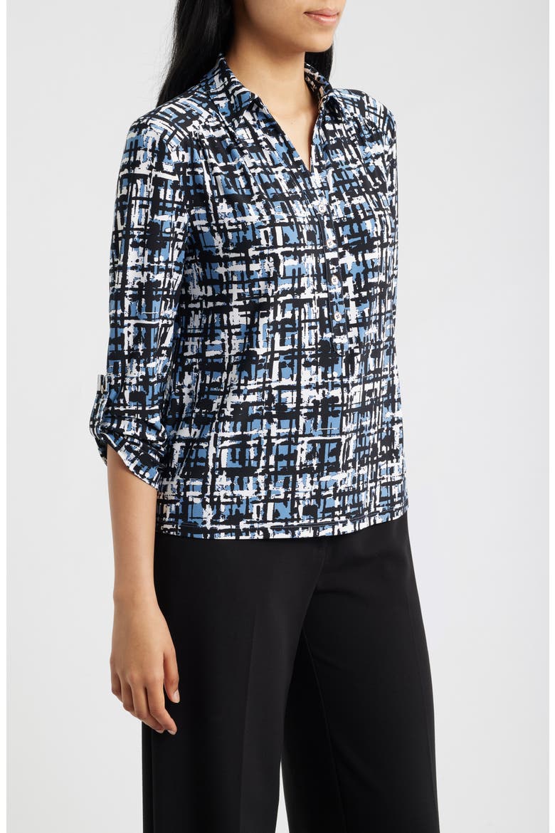 Print Roll-Tabbed Button Front Shirt, Alternate, color, DUTCH BLUE MULTI