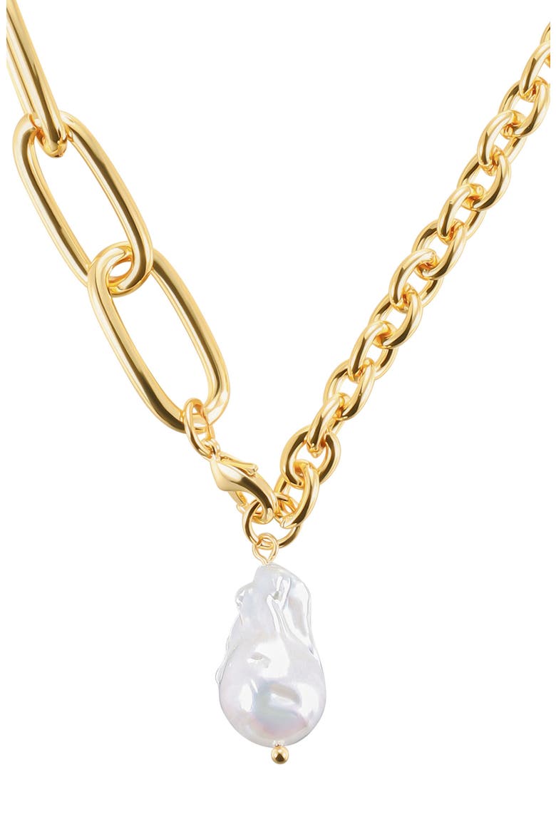 Mixed Link Freshwater Pearl Pendant Necklace, Alternate, color, WHITE