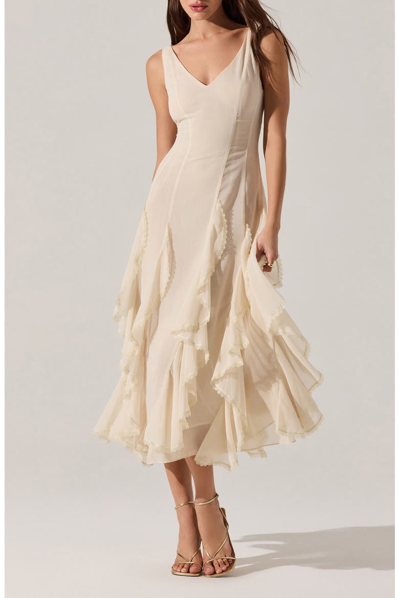 Philomene Ruffle Detail Midi Dress, Alternate, color, CREAM
