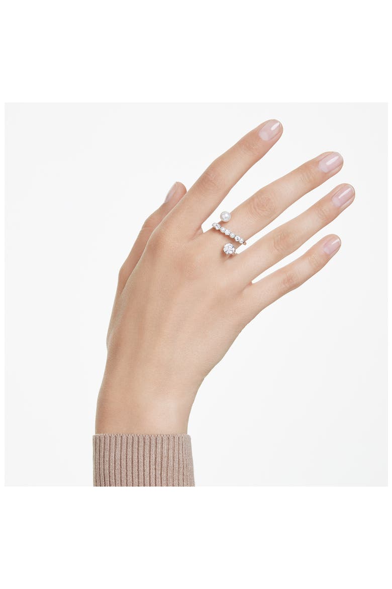 Cubic Zirconia & Glass Pearl Matrix Ring, Alternate, color, WHITE GOLD