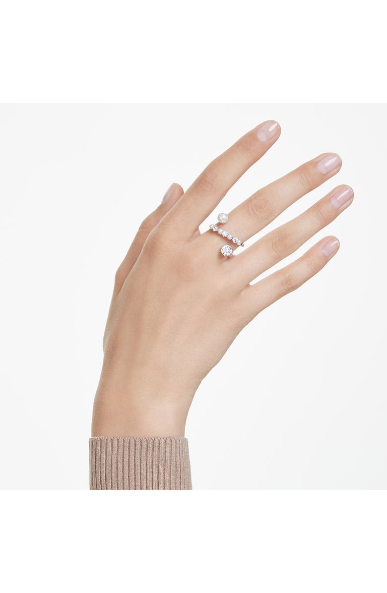 Swarovski Cubic Zirconia & Glass Pearl Matrix Ring, Alternate, color, White Gold