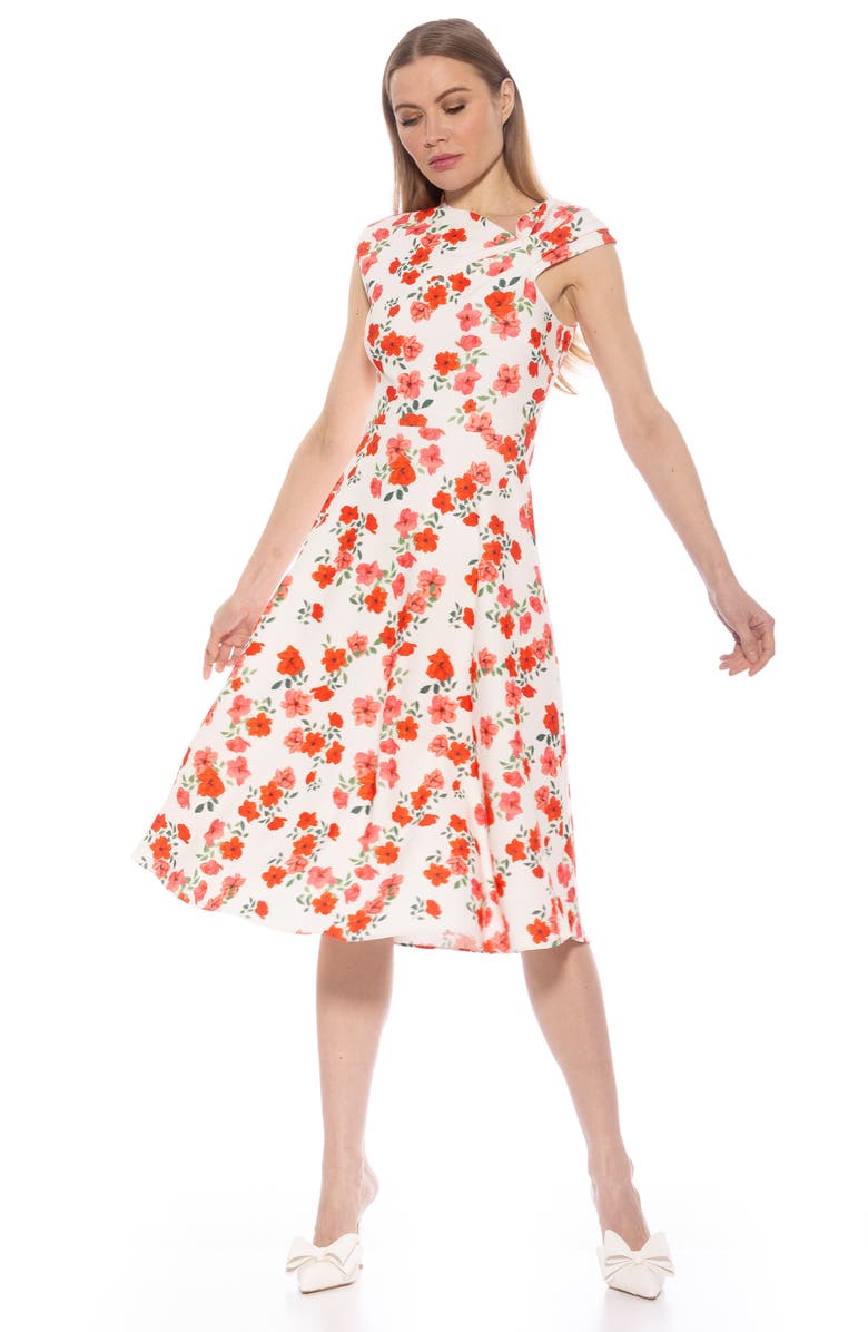 Alexia Admor Mariah Asymmetric Cap Sleeve Fit & Flare Dress, Alternate, color,