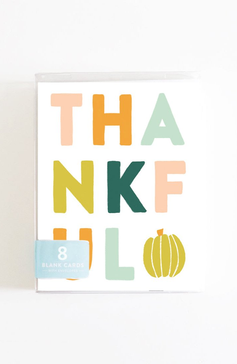 Joy Paper Co. Thankful Boxed Set of 8 Greeting Cards, Alternate, color, White / Thankful Text