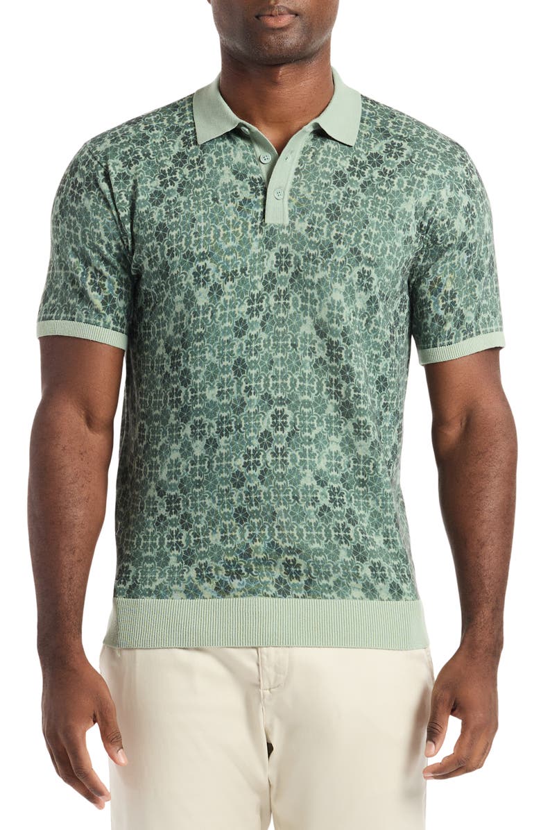 Robert Graham Johnny Collar Cotton Knit Polo, Main, color, Sage