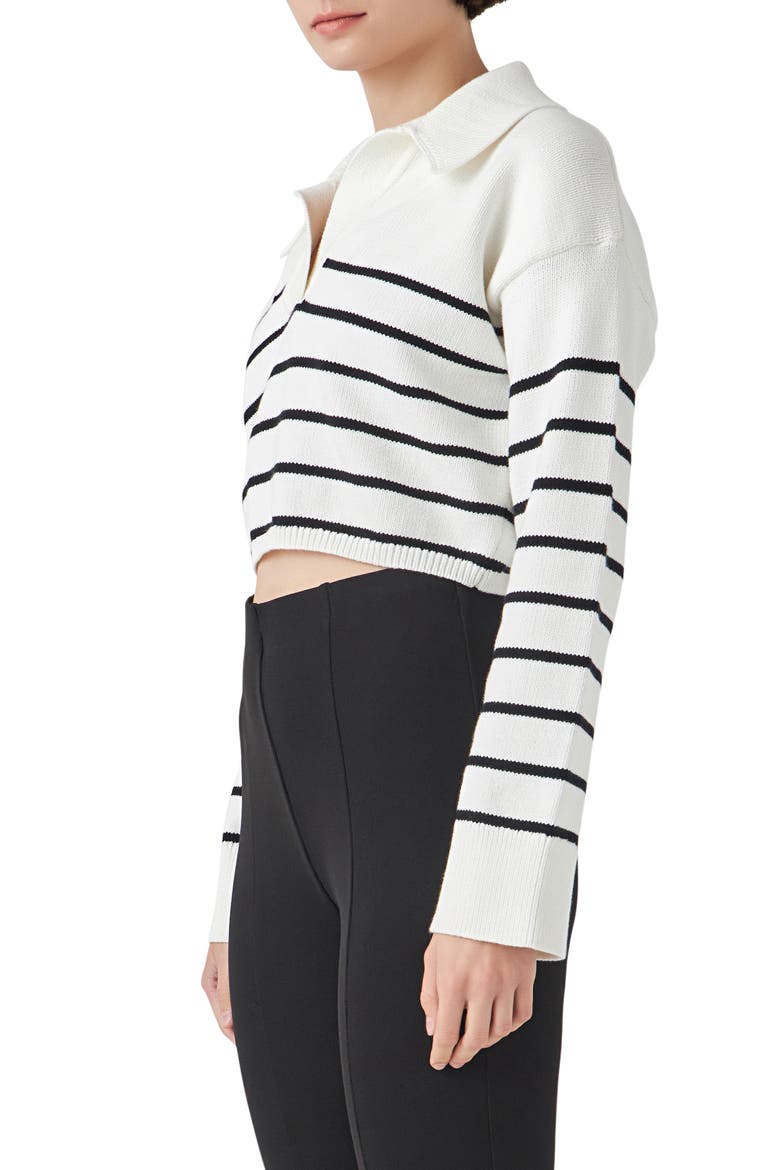 Stripe Cotton Blend Crop Sweater, Alternate, color, CREAM/ BLACK