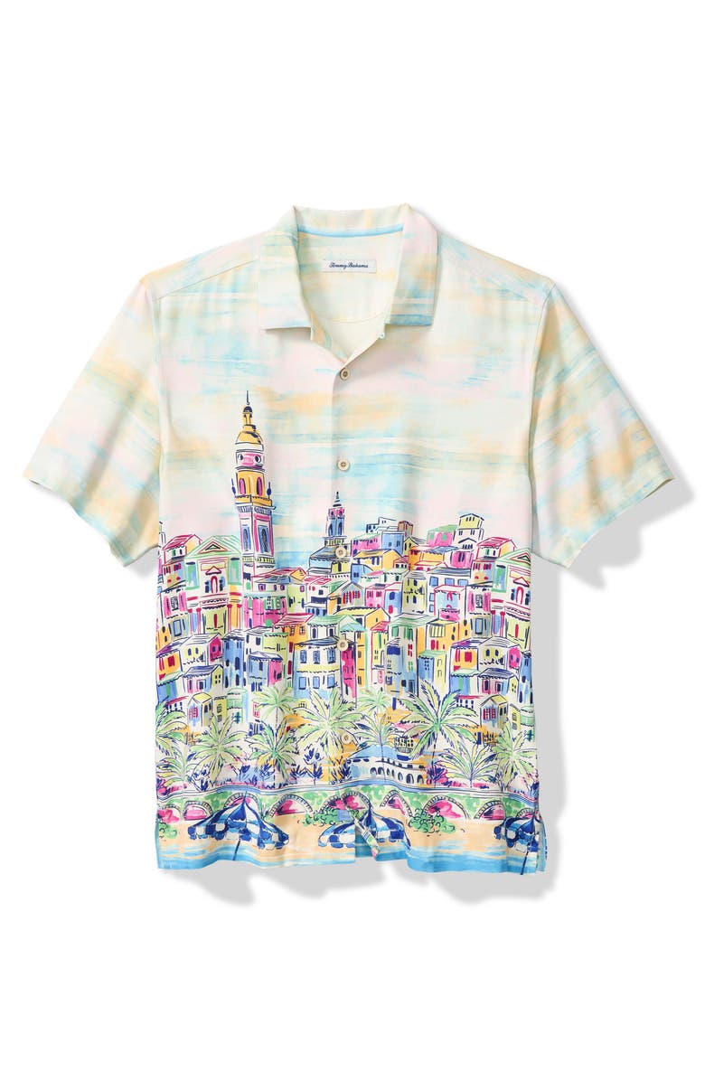 Tommy Bahama Amalfi Vista Silk Camp Shirt, Main, color, Vanilla Ice