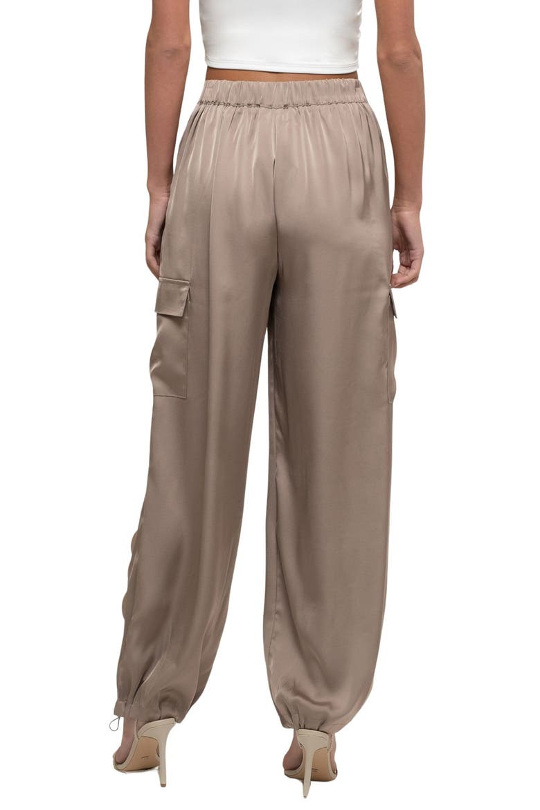 High Waist Satin Cargo Joggers, Alternate, color, TAUPE