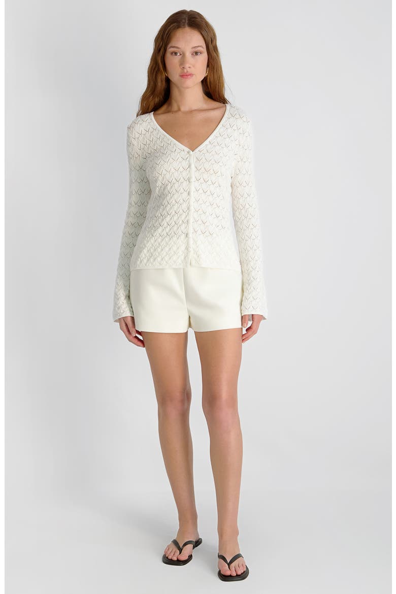 Mozart Heartleaf Pointelle Cotton Cardigan, Alternate, color, SUMMER WHITE