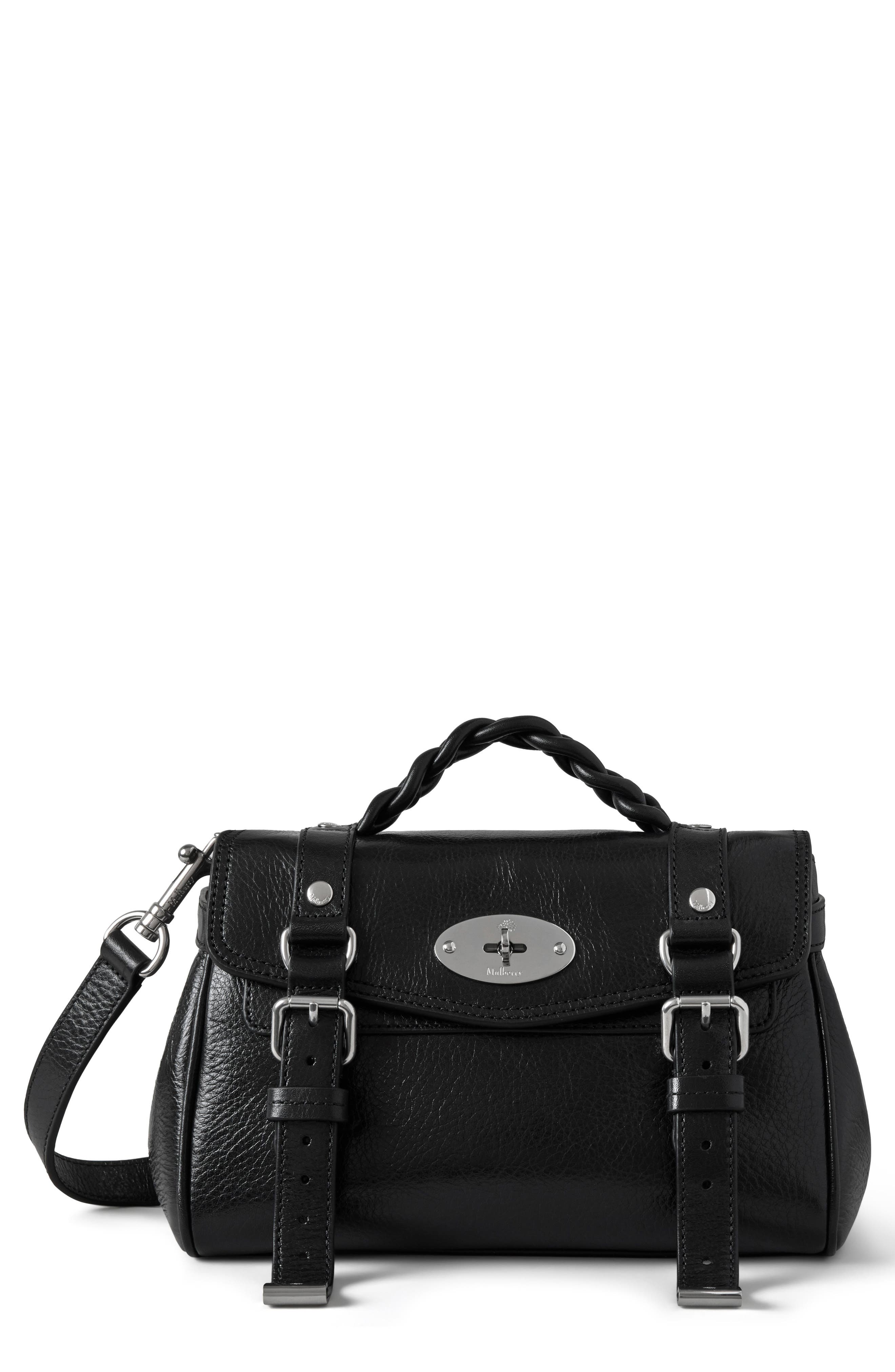 Mulberry Mini Alexa High Shine Leather Top Handle Bag, Main, color, Black